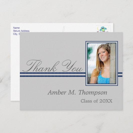 Carte Postale Merci de graduation bleu foncé et gris (Devant / Derrière)