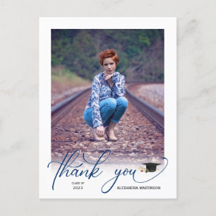 Carte Postale Merci de graduation bleu photo de script moderne