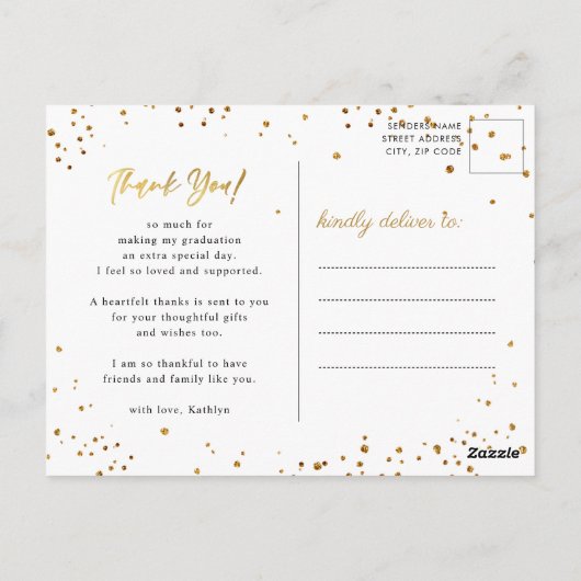 Carte Postale Merci de graduation de la photo de Script Gold mod (Dos)