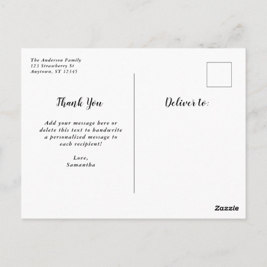 Carte postale Merci de graduation de script noir (Dos)