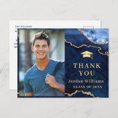 Carte Postale Merci de graduation moderne en marbre bleu or (Devant / Derrière)