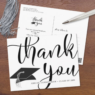 Carte Postale Merci de graduation noir et blanc chic Script