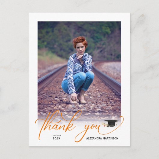 Carte Postale Merci de graduation Orange Photo Script Moderne (Devant)