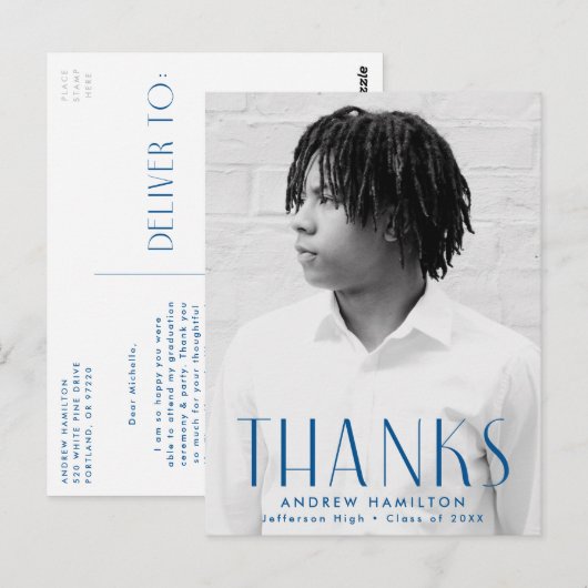 Carte Postale Merci de graduation photo bleu moderne (Devant / Derrière)