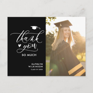 Carte Postale Merci de graduation photo de script élégant noir