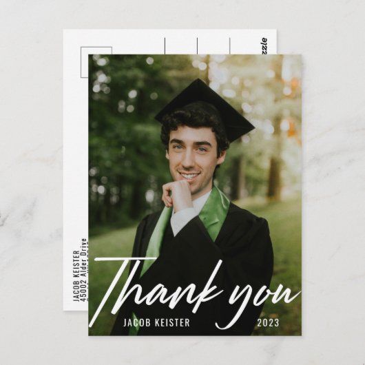 Carte Postale Merci de graduation photo de script moderne (Devant / Derrière)
