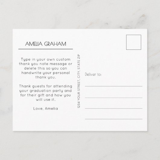 Carte Postale Merci de graduation photo de script moderne (Dos)