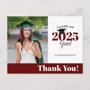 Carte Postale Merci de graduation photo Maroon moderne