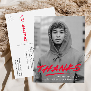 Carte Postale Merci de graduation photo moderne à pointes rouges