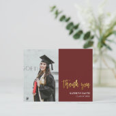 Carte Postale Merci de graduation photo moderne Red Gold Script (Debout devant)