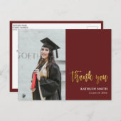 Carte Postale Merci de graduation photo moderne Red Gold Script (Devant / Derrière)