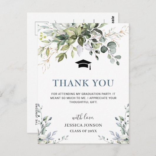 Carte Postale Merci de graduation simple et élégant d'Eucalyptus (Devant / Derrière)