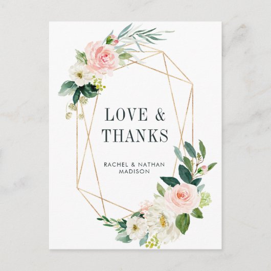 Carte Postale Merci de Mariage à cadre or à fleurs blanches (Devant)