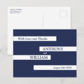 Carte Postale Merci de Mariage blanc bleu de marine géométrique (Devant / Derrière)