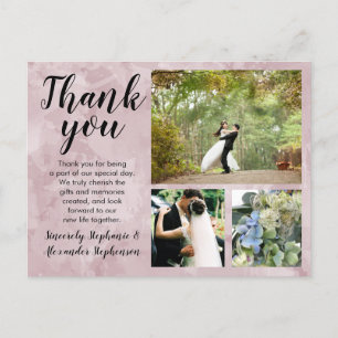 Carte Postale Merci de Mariage d'aquarelle Mauve 3 Photo personn