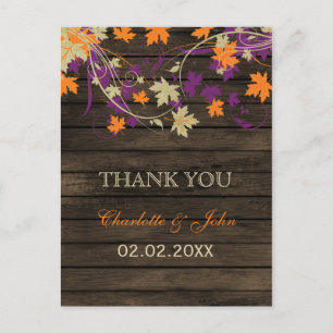 Carte Postale Merci de mariage de automne de prune rustique en b
