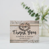 Carte Postale Merci de Mariage de dentelle Burlap (Debout devant)