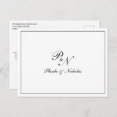 Carte Postale Merci de Mariage de Monogramme noir et blanc (Devant / Derrière)