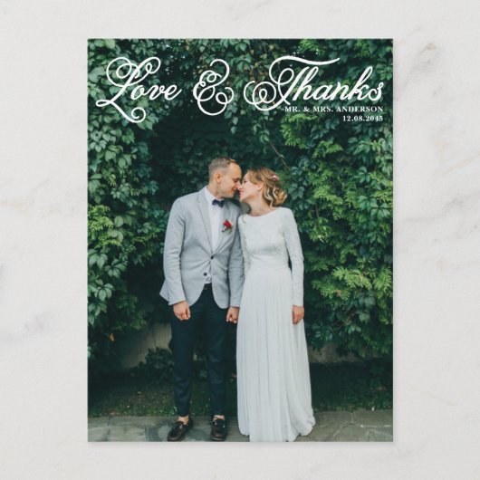 Carte Postale Merci de Mariage de photo à un joli script blanc (Devant)