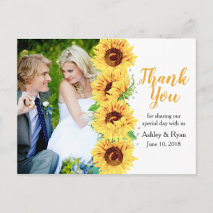 Carte Postale Merci de Mariage de photo tournesol jaune