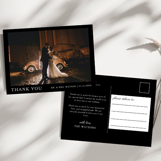 Carte Postale Merci de Mariage de texte et de photo simple et él