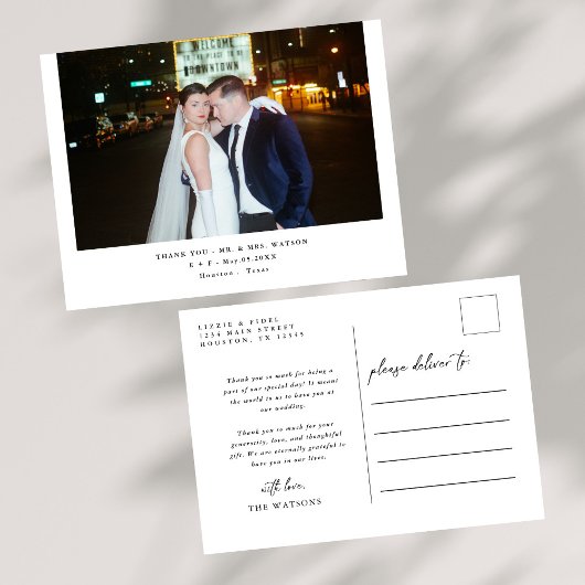 Carte Postale Merci de Mariage de texte et de photo simple et él