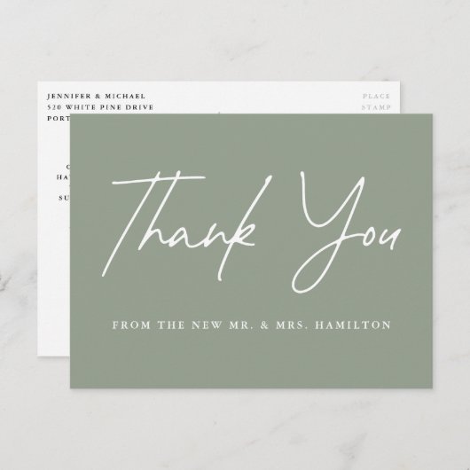 Carte Postale Merci de Mariage décontracté Sage Vert (Devant / Derrière)