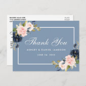 Carte Postale Merci de Mariage floral bleu pâle rose (Devant / Derrière)