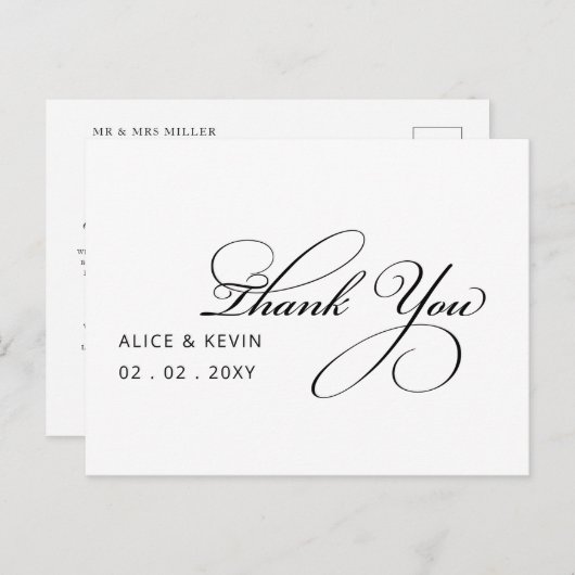 Carte Postale Merci de Mariage manuscrit simple script (Devant / Derrière)