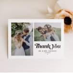 Carte Postale Merci de Mariage photo Black Retro Deux<br><div class="desc">Express votre gratitude dans le style avec notre mariage photo personnalisable merci carte postale, avec la calligraphie rétro et un charmant collage de deux photos. Parfait pour commémorer votre journée spéciale, cette carte vous permet de présenter vos moments préférés tout en transmettant des remerciements sincères à vos proches. Personnalisez ce...</div>