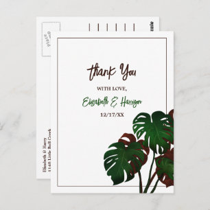 Carte Postale Merci de mariage tropical de Monstera Beach