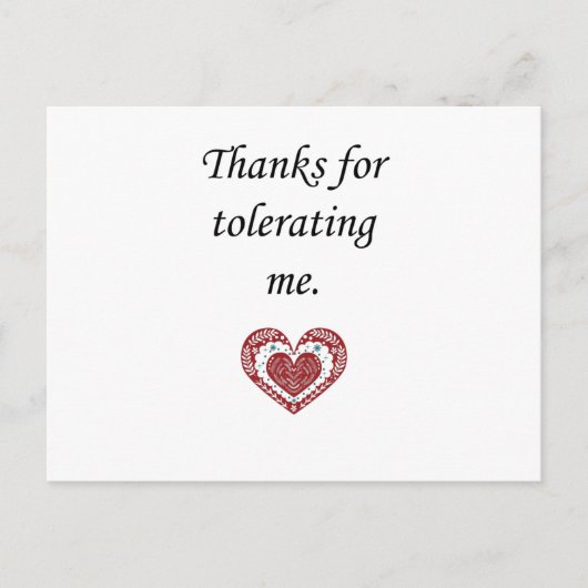 Carte Postale Merci de me tolérer Saint-Valentin moderne (Devant)