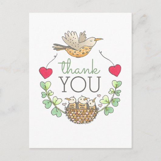 Carte Postale Merci de nid d'oiseaux mignon (Devant)