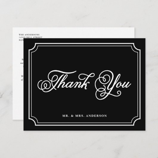 Carte postale Merci de script Whimsical noir et bl (Devant / Derrière)