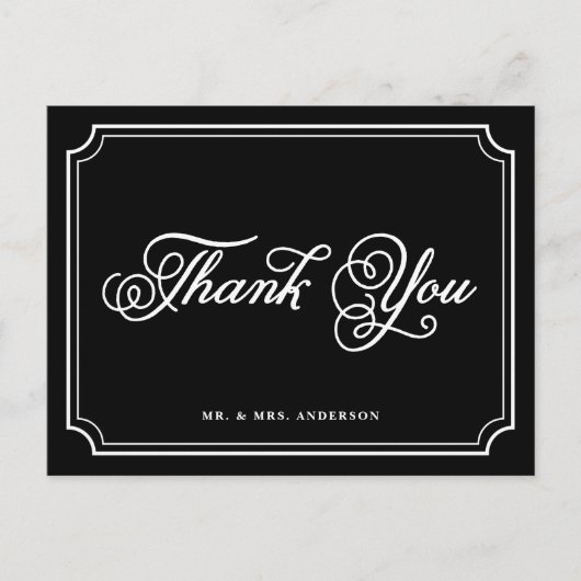 Carte postale Merci de script Whimsical noir et bl (Devant)