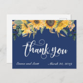 Carte Postale Merci de tournesol bleu marine Mariage Script (Devant / Derrière)