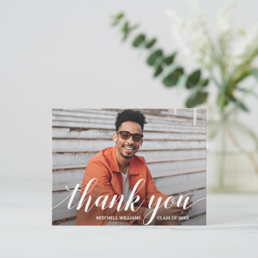 Carte Postale Merci décontracté de diplôme de script et de photo (Debout devant)