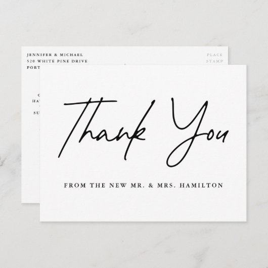 Carte Postale Merci décontracté de Mariage de script noir  (Devant / Derrière)