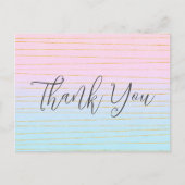 Carte Postale Merci Dégradé Pastel Bleu Rose avec Ligne Dorée (Devant)