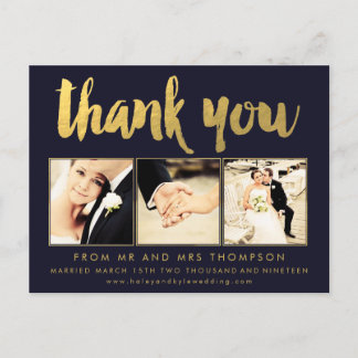 Carte Postale Merci d'huile d'or Marine Typographie de script Ph