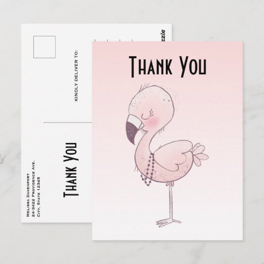 Carte Postale Merci d'illustration de Flamant rose rose mou (Devant / Derrière)