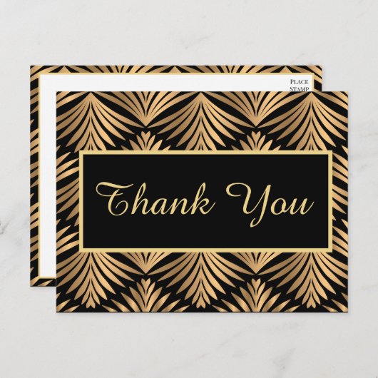 Carte Postale Merci d'or noir Gatsby Mariage Art déco noir (Devant / Derrière)