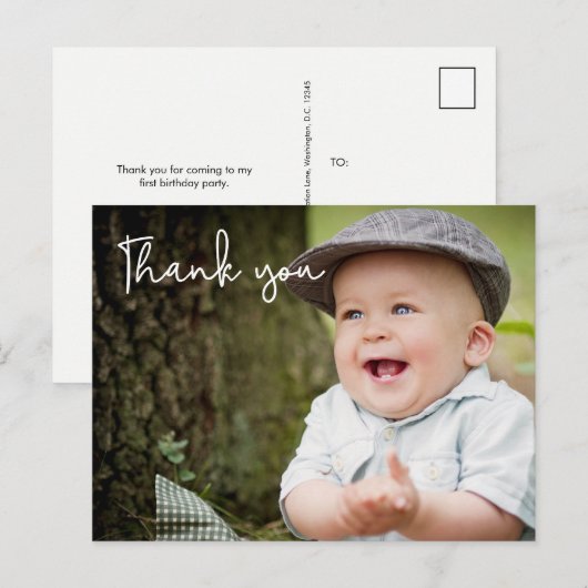 Carte Postale Merci du premier anniversaire du bébé garçon Photo (Devant / Derrière)