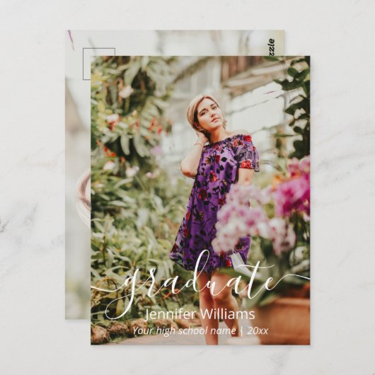 Carte Postale merci écriture manuscrite moderne 2 photos remise  (Devant / Derrière)