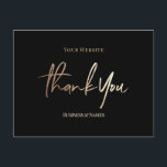 Carte Postale Merci Élégant Faux Or Feuille Noir Entreprise<br><div class="desc">Cartes de remerciement personnalisées sans photos. Cartes d'entreprise à envoyer à vos clients ou Cartes de remerciement de mariage, texte de calligraphie moderne élégante sur cartes postales en feuille métallique dorée sur fond noir, modifiables dans n'importe quelle couleur. Créez votre propre carte de remerciement unique pour votre commande, merci pour...</div>
