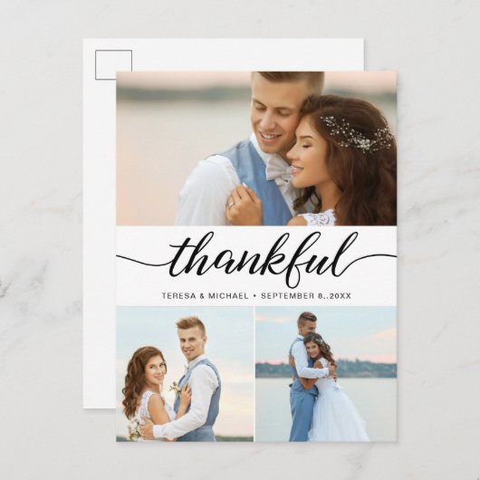 Carte Postale Merci élégant script mariage photo Merci (Devant / Derrière)