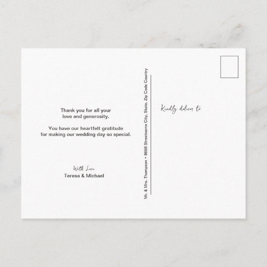 Carte Postale Merci élégant script mariage photo Merci (Dos)