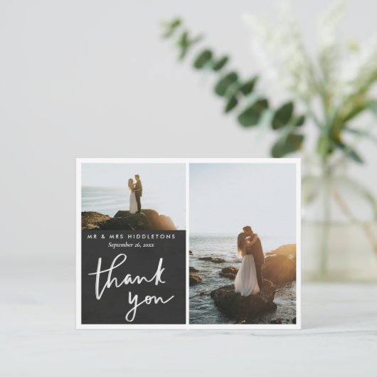 Carte Postale Merci Elegant Script Tableau Mariage Photo  (Debout devant)