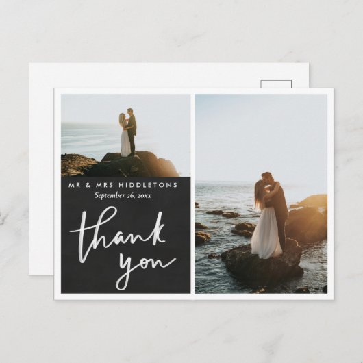 Carte Postale Merci Elegant Script Tableau Mariage Photo  (Devant / Derrière)