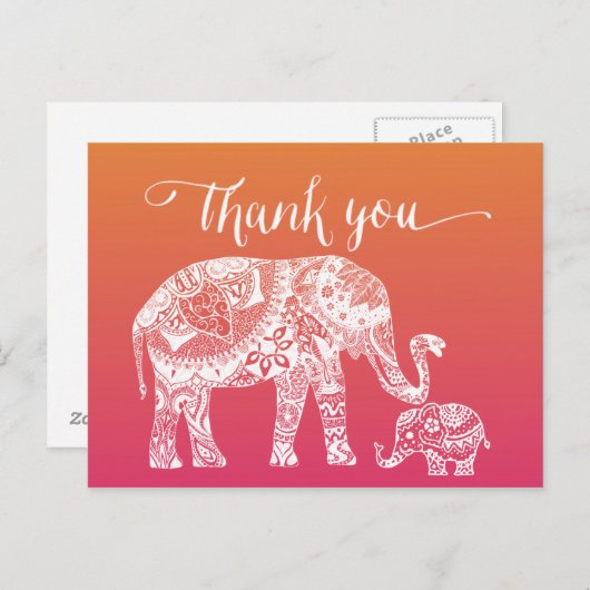 Carte Postale Merci - éléphant de henné (Devant / Derrière)